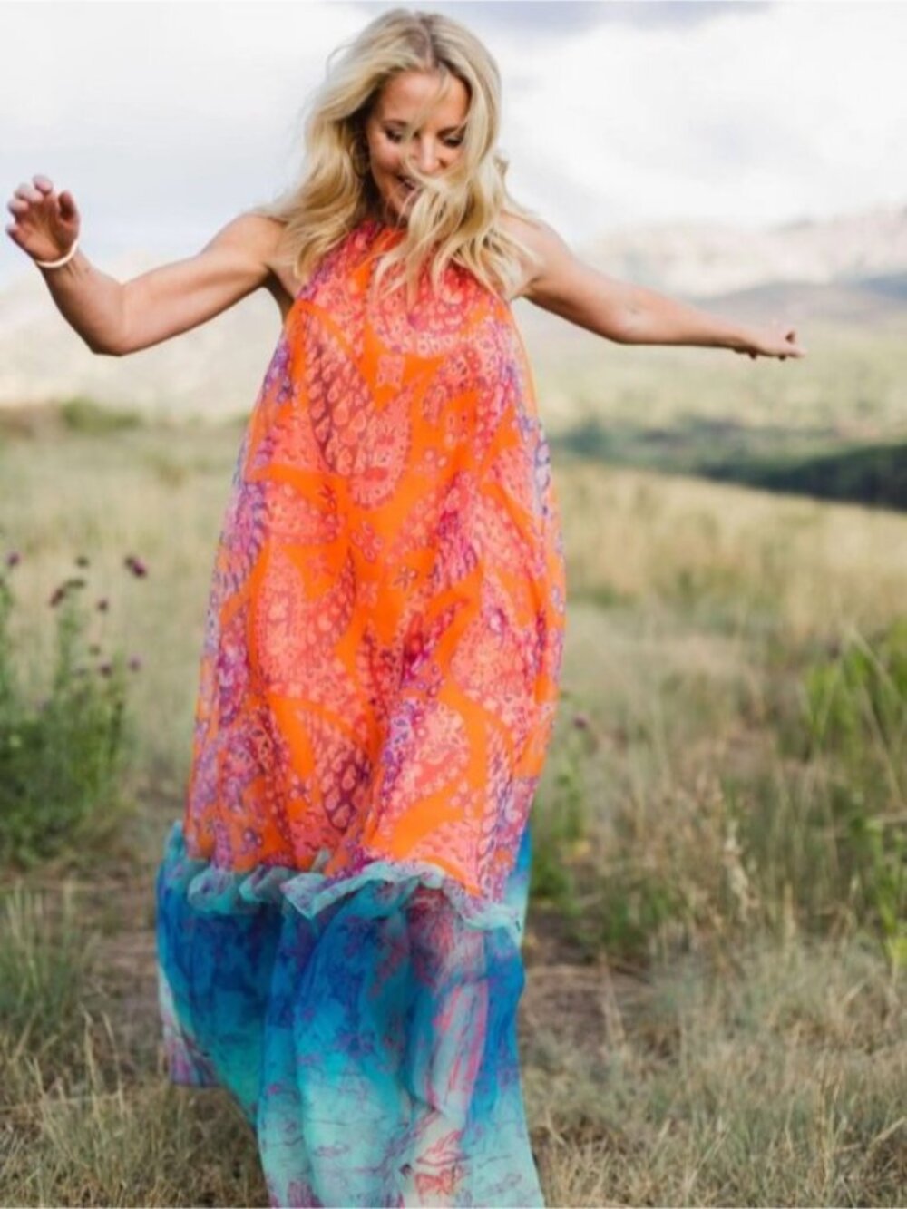 RARE NWOT STAUD Cocoon Tiered Paisley-print Organza Halter Maxi Dress sz XS - Picture 2 of 15